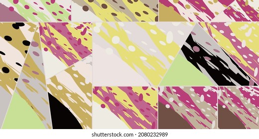 Abstract collage asymmetric pattern. Digital freehand art, grunge texture. Vector patchwork quilt background. Decorative elements, brush strokes ornament for flyer, poster, cover, textile fabric print