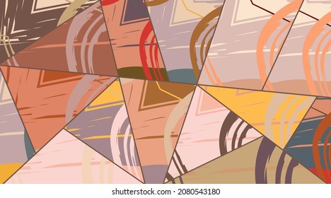 Abstract collage asymmetric pattern. Digital freehand art, grunge texture. Vector patchwork quilt background. Decorative elements, brush strokes ornament for flyer, poster, cover, textile fabric print