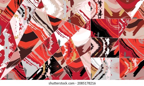 Patrón asimétrico abstracto del collage. Arte de mano alzada digital, textura gruesa. Fondo del tejido del parchwork del vector. Elementos decorativos, adornos de pinceladas de pincel para volante, afiche, cubierta, estampado de tela textil