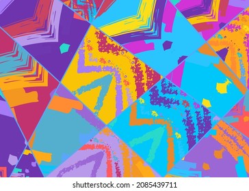 Abstract collage asymmetric pattern. Digital freehand art, grunge texture. Vector patchwork quilt background. Decorative elements, brush strokes ornament for flyer, poster, cover, textile fabric print