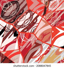 Abstract collage asymmetric pattern. Digital freehand art, grunge texture. Vector patchwork quilt background. Decorative elements, brush strokes ornament for flyer, poster, cover, textile fabric print