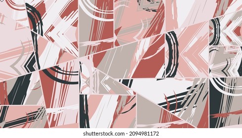 Patrón asimétrico abstracto del collage. Arte de mano alzada digital, textura gruesa. Fondo del tejido del parchwork del vector. Elementos decorativos, adornos de pinceladas de pincel para volante, afiche, cubierta, estampado de tela textil