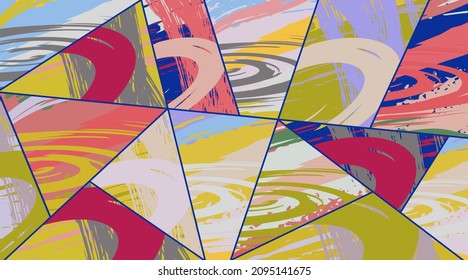 Patrón asimétrico abstracto del collage. Arte de mano alzada digital, textura gruesa. Fondo del tejido del parchwork del vector. Elementos decorativos, adornos de pinceladas de pincel para volante, afiche, cubierta, estampado de tela textil