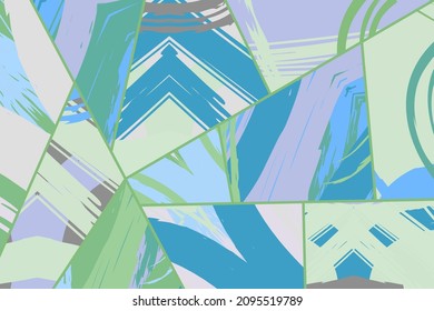 Patrón asimétrico abstracto del collage. Arte de mano alzada digital, textura gruesa. Fondo del tejido del parchwork del vector. Elementos decorativos, adornos de pinceladas de pincel para volante, afiche, cubierta, estampado de tela textil