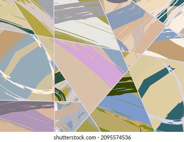 Abstract collage asymmetric pattern. Digital freehand art, grunge texture. Vector patchwork quilt background. Decorative elements, brush strokes ornament for flyer, poster, cover, textile fabric print