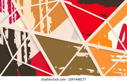 Abstract collage asymmetric pattern. Digital freehand art, grunge texture. Vector patchwork quilt background. Decorative elements, brush strokes ornament for flyer, poster, cover, textile fabric print