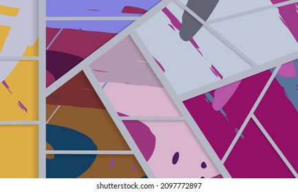 Abstract collage asymmetric pattern. Digital freehand art, grunge texture. Vector patchwork quilt background. Decorative elements, brush strokes ornament for flyer, poster, cover, textile fabric print