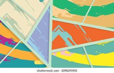 Abstract collage asymmetric pattern. Digital freehand art, grunge texture. Vector patchwork quilt background. Decorative elements, brush strokes ornament for flyer, poster, cover, textile fabric print