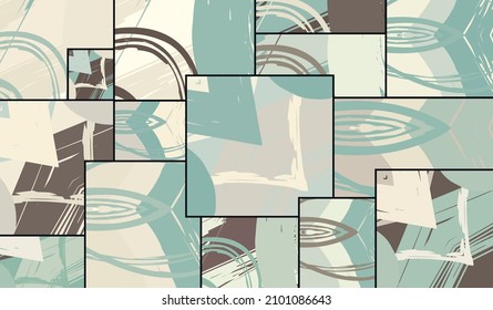 Patrón asimétrico abstracto del collage. Arte de mano alzada digital, textura gruesa. Fondo del tejido del parchwork del vector. Elementos decorativos, adornos de pinceladas de pincel para volante, afiche, cubierta, estampado de tela textil