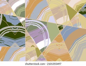Abstract collage asymmetric pattern. Digital freehand art, grunge texture. Vector patchwork quilt background. Decorative elements, brush strokes ornament for flyer, poster, cover, textile fabric print