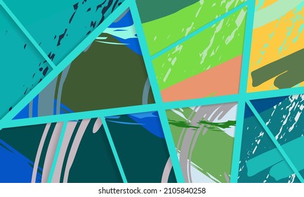 Abstract collage asymmetric pattern. Digital freehand art, grunge texture. Vector patchwork quilt background. Decorative elements, brush strokes ornament for flyer, poster, cover, textile fabric print