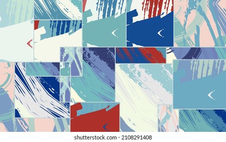 Abstrakte Collage asymmetrisches Muster. Digitale Freehand-Kunst, Grunge-Textur. Vektorgrafik-Flickenteppichboden, quilter Hintergrund. Dekorative Elemente, Pinselstriche für Flyer, Poster, Deckel, Stoffdruck