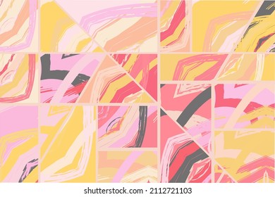 Abstract collage asymmetric pattern. Digital freehand art, grunge texture. Vector patchwork quilt background. Decorative elements, brush strokes ornament for flyer, poster, cover, textile fabric print