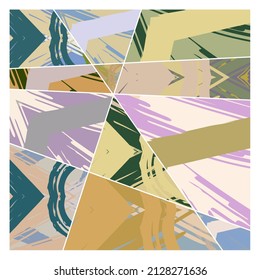 Patrón asimétrico abstracto del collage. Arte de mano alzada digital, textura gruesa. Fondo del tejido del parchwork del vector. Elementos decorativos, adornos de pinceladas de pincel para volante, afiche, cubierta, estampado de tela textil