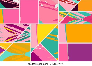 Abstract collage asymmetric pattern. Digital freehand art, grunge texture. Vector patchwork quilt background. Decorative elements, brush strokes ornament for flyer, poster, cover, textile fabric print