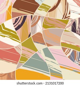 Abstract collage asymmetric pattern. Digital freehand art, grunge texture. Vector patchwork quilt background. Decorative elements, brush strokes ornament for flyer, poster, cover, textile fabric print