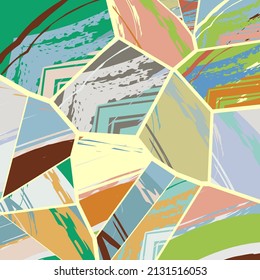 Abstrakte Collage asymmetrisches Muster. Digitale Freehand-Kunst, Grunge-Textur. Vektorgrafik-Flickenteppichboden, quilter Hintergrund. Dekorative Elemente, Pinselstriche für Flyer, Poster, Deckel, Stoffdruck