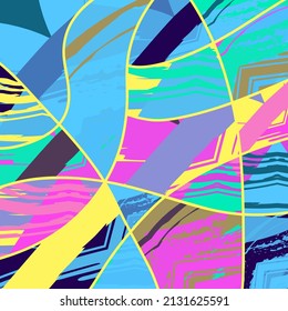 Abstract collage asymmetric pattern. Digital freehand art, grunge texture. Vector patchwork quilt background. Decorative elements, brush strokes ornament for flyer, poster, cover, textile fabric print