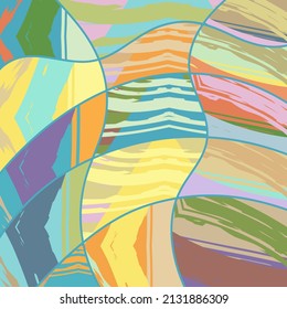 Abstract collage asymmetric pattern. Digital freehand art, grunge texture. Vector patchwork quilt background. Decorative elements, brush strokes ornament for flyer, poster, cover, textile fabric print