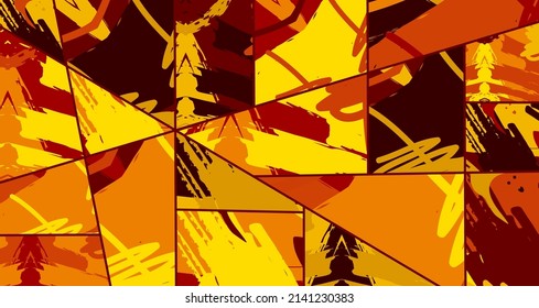 Abstract collage asymmetric pattern. Digital freehand art, grunge texture. Vector patchwork quilt background. Decorative elements, brush strokes ornament for flyer, poster, cover, textile fabric print