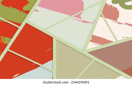 Abstract collage asymmetric pattern. Digital freehand art, grunge texture. Vector patchwork quilt background. Decorative elements, brush strokes ornament for flyer, poster, cover, textile fabric print