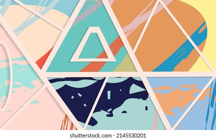 Patrón asimétrico abstracto del collage. Arte de mano alzada digital, textura gruesa. Fondo del tejido del parchwork del vector. Elementos decorativos, adornos de pinceladas de pincel para volante, afiche, cubierta, estampado de tela textil