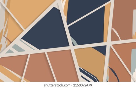 Abstract collage asymmetric pattern. Digital freehand art, grunge texture. Vector patchwork quilt background. Decorative elements, brush strokes ornament for flyer, poster, cover, textile fabric print