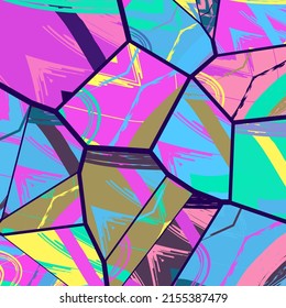 Patrón asimétrico abstracto del collage. Arte de mano alzada digital, textura gruesa. Fondo del tejido del parchwork del vector. Elementos decorativos, adornos de pinceladas de pincel para volante, afiche, cubierta, estampado de tela textil