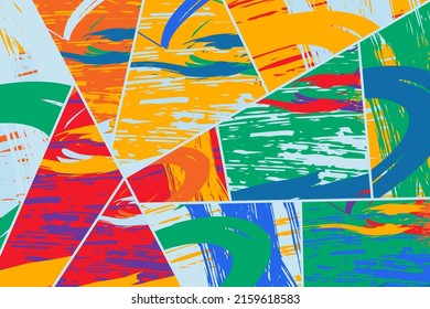 Abstract collage asymmetric pattern. Digital freehand art, grunge texture. Vector patchwork quilt background. Decorative elements, brush strokes ornament for flyer, poster, cover, textile fabric print