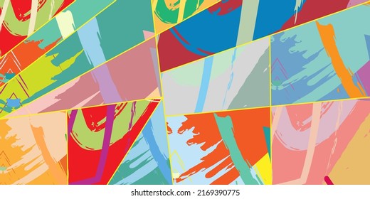 Abstract collage asymmetric pattern. Digital freehand art, grunge texture. Vector patchwork quilt background. Decorative elements, brush strokes ornament for flyer, poster, cover, textile fabric print