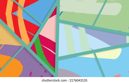 Patrón asimétrico abstracto del collage. Arte de mano alzada digital, textura gruesa. Fondo del tejido del parchwork del vector. Elementos decorativos, adornos de pinceladas de pincel para volante, afiche, cubierta, estampado de tela textil