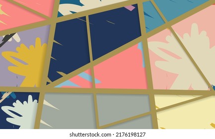 Abstract collage asymmetric pattern. Digital freehand art, grunge texture. Vector patchwork quilt background. Decorative elements, brush strokes ornament for flyer, poster, cover, textile fabric print