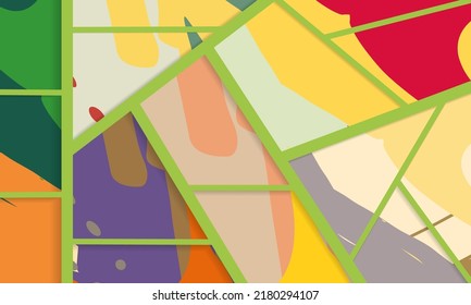Patrón asimétrico abstracto del collage. Arte de mano alzada digital, textura gruesa. Fondo del tejido del parchwork del vector. Elementos decorativos, adornos de pinceladas de pincel para volante, afiche, cubierta, estampado de tela textil