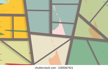 Patrón asimétrico abstracto del collage. Arte de mano alzada digital, textura gruesa. Fondo del tejido del parchwork del vector. Elementos decorativos, adornos de pinceladas de pincel para volante, afiche, cubierta, estampado de tela textil