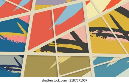 Abstract collage asymmetric pattern. Digital freehand art, grunge texture. Vector patchwork quilt background. Decorative elements, brush strokes ornament for flyer, poster, cover, textile fabric print