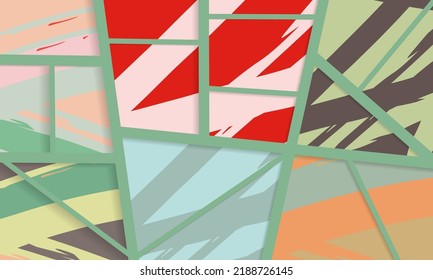 Abstract collage asymmetric pattern. Digital freehand art, grunge texture. Vector patchwork quilt background. Decorative elements, brush strokes ornament for flyer, poster, cover, textile fabric print