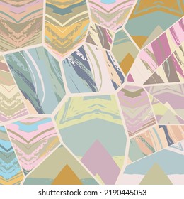 Abstract collage asymmetric pattern. Digital freehand art, grunge texture. Vector patchwork quilt background. Decorative elements, brush strokes ornament for flyer, poster, cover, textile fabric print