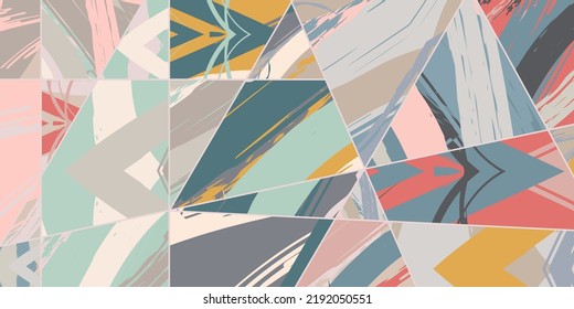 Abstract collage asymmetric pattern. Digital freehand art, grunge texture. Vector patchwork quilt background. Decorative elements, brush strokes ornament for flyer, poster, cover, textile fabric print