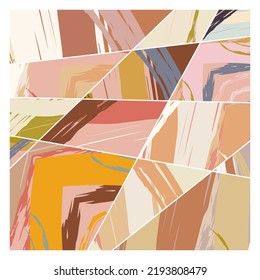 Abstract collage asymmetric pattern. Digital freehand art, grunge texture. Vector patchwork quilt background. Decorative elements, brush strokes ornament for flyer, poster, cover, textile fabric print