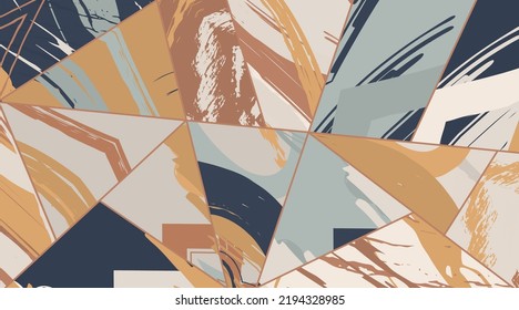 Abstract collage asymmetric pattern. Digital freehand art, grunge texture. Vector patchwork quilt background. Decorative elements, brush strokes ornament for flyer, poster, cover, textile fabric print