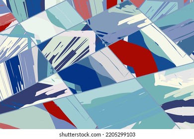 Abstract collage asymmetric pattern. Digital freehand art, grunge texture. Vector patchwork quilt background. Decorative elements, brush strokes ornament for flyer, poster, cover, textile fabric print