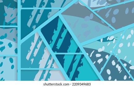 Patrón asimétrico abstracto del collage. Arte de mano alzada digital, textura gruesa. Fondo del tejido del parchwork del vector. Elementos decorativos, adornos de pinceladas de pincel para volante, afiche, cubierta, estampado de tela textil
