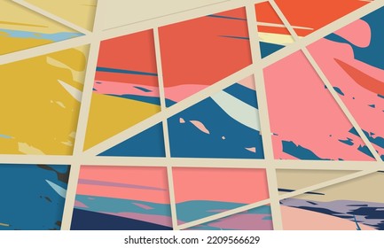Patrón asimétrico abstracto del collage. Arte de mano alzada digital, textura gruesa. Fondo del tejido del parchwork del vector. Elementos decorativos, adornos de pinceladas de pincel para volante, afiche, cubierta, estampado de tela textil