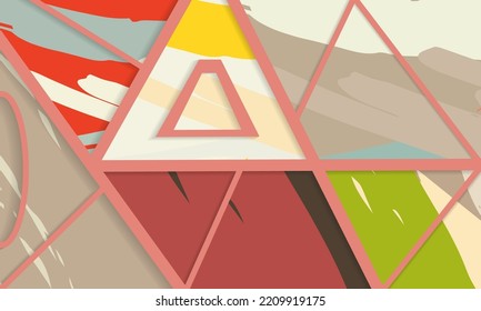 Abstract collage asymmetric pattern. Digital freehand art, grunge texture. Vector patchwork quilt background. Decorative elements, brush strokes ornament for flyer, poster, cover, textile fabric print