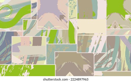 Patrón asimétrico abstracto del collage. Arte de mano alzada digital, textura gruesa. Fondo del tejido del parchwork del vector. Elementos decorativos, adornos de pinceladas de pincel para volante, afiche, cubierta, estampado de tela textil