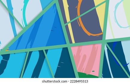 Abstract collage asymmetric pattern. Digital freehand art, grunge texture. Vector patchwork quilt background. Decorative elements, brush strokes ornament for flyer, poster, cover, textile fabric print