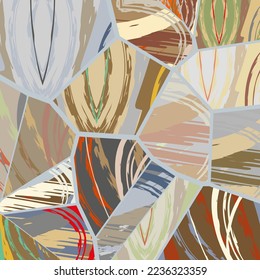 Abstract collage asymmetric pattern. Digital freehand art, grunge texture. Vector patchwork quilt background. Decorative elements, brush strokes ornament for flyer, poster, cover, textile fabric print