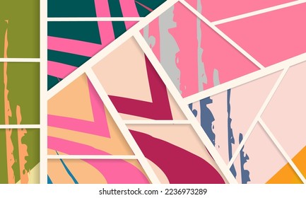 Patrón asimétrico abstracto del collage. Arte de mano alzada digital, textura gruesa. Fondo del tejido del parchwork del vector. Elementos decorativos, adornos de pinceladas de pincel para volante, afiche, cubierta, estampado de tela textil
