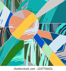 Abstract collage asymmetric pattern. Digital freehand art, grunge texture. Vector patchwork quilt background. Decorative elements, brush strokes ornament for flyer, poster, cover, textile fabric print