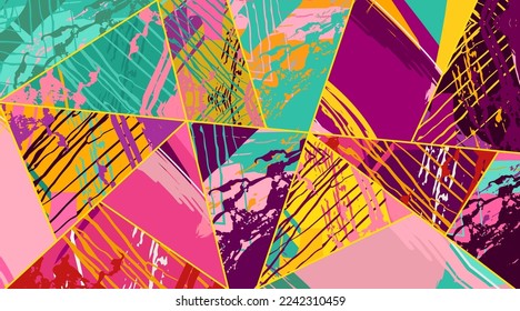 Abstract collage asymmetric pattern. Digital freehand art, grunge texture. Vector patchwork quilt background. Decorative elements, brush strokes ornament for flyer, poster, cover, textile fabric print